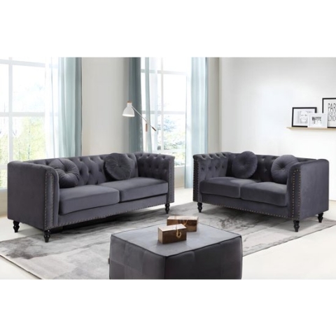Tweezitsbank van fluweel TURNER - Antraciet L 163 cm x H 79 cm x D 77 cm