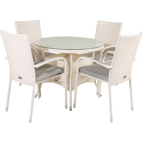 Volta tuinmeubelset tafel Ø90cm en 4 stoel Anna wit.
