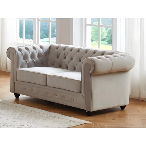 Tweezitsbank CHESTERFIELD - Fluweel - Lichtgrijs L 168 cm x H 72 cm x D 88 cm