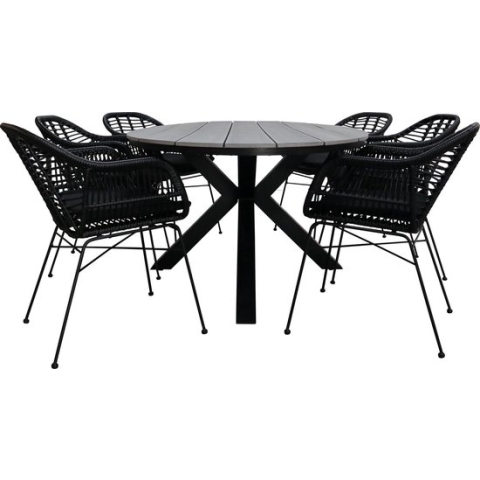 7-delige tuinset | 6 Oslo dining tuinstoelen (Black) | 220cm ovale Cyprus tuintafel (Grey)
