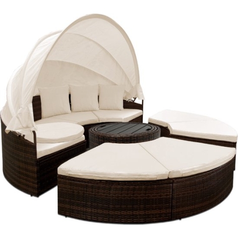 Casaria Polyrattan Zonne-Eiland Ø185cm – Incl. Kussens - Zwart Bruin