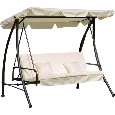 Outsunny Hollywoodschommel tuinschommel schommelbank met ligfunctie 240 kg crème 84A-032