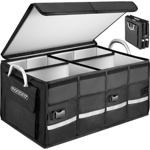 Monzana Kofferbak Organizer - 63L Waterdicht Opvouwbaar - Zwart Zilver