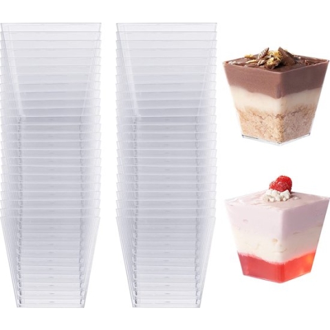 48 Herbruikbare Dessertbekers, 225ml - Stevig & Vaatwasmachinebestendig - Amuseschaaltjes Kunststof Dessertkommen voor Feestjes