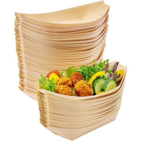 100 houten wegwerp bamboe boten, 22x11cm - Milieuvriendelijk, biologisch afbreekbaar - Perfect voor BBQ's, huwelijksrecepties, verjaardagen, picknicks, buffetten en meer