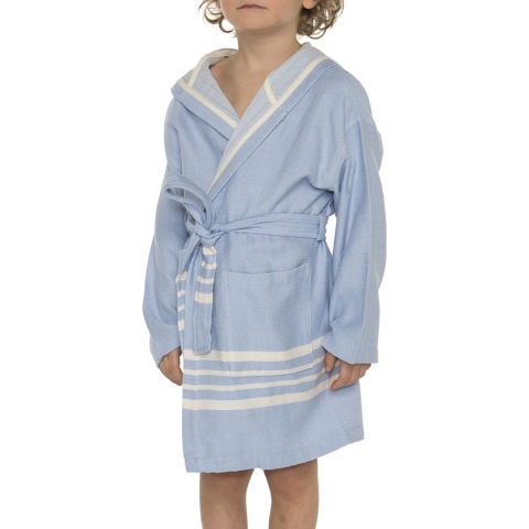 Hamam Badjas Sun Kids Blue - 6-7 jaar - jongens/meisjes/uniseks - badjas kind / kinderen - badjas kind met capuchon - zwembadjas