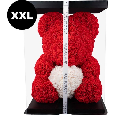 Roses of Eternity - XXL Rose bear met hart & giftbox - rozen beer - Moederdag cadeautje - Cadeau voor vrouw - Huwelijk - Vriendin - rood