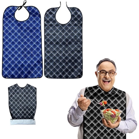 Volwassen Slabbetjes 2 Stuks Ouderen Mannen VrouweLn Herbruikbaar Waterdicht Met Kruimelvanger Voor Het Eten Van Grote Senior Slabbetjes - Zwart + Blauw XL
