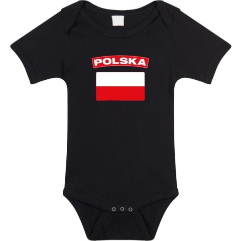 Polska baby rompertje met vlag zwart jongens en meisjes - Kraamcadeau - Babykleding - Polen landen romper 68