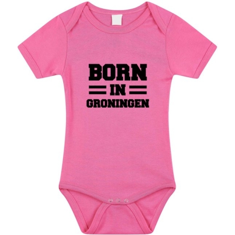 Born in Groningen tekst baby rompertje roze meisjes - Kraamcadeau - Groningen geboren cadeau 68