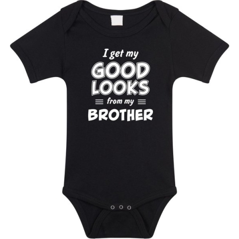 I get my good looks from my brother romper / rompertje - zwart - unisex - jongens / meisjes - kraamcadeau / geboorte cadeau - zwart rompertje voor baby 68