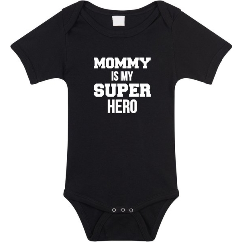 Mommy super hero cadeau romper zwart voor babys - Moederdag / mama kado / geboorte / kraamcadeau - cadeau voor aanstaande moeder 92