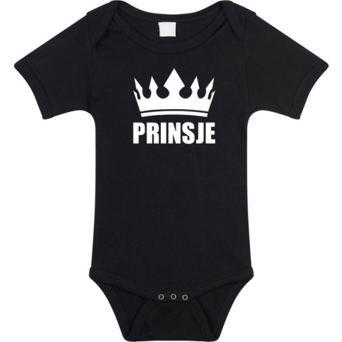 Prinsje met kroon baby rompertje zwart jongens - Kraamcadeau - Babykleding 68