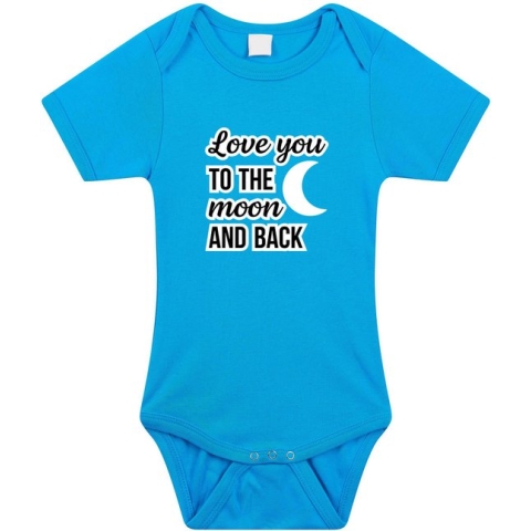 Love you to the moon and back tekst baby rompertje blauw baby jongens - Kraamcadeau / babyshower - Babykleding 92