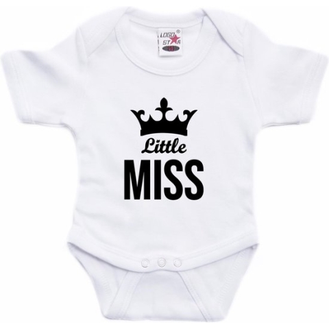 Little miss tekst baby rompertje wit meisjes - Kraamcadeau - Babykleding 56
