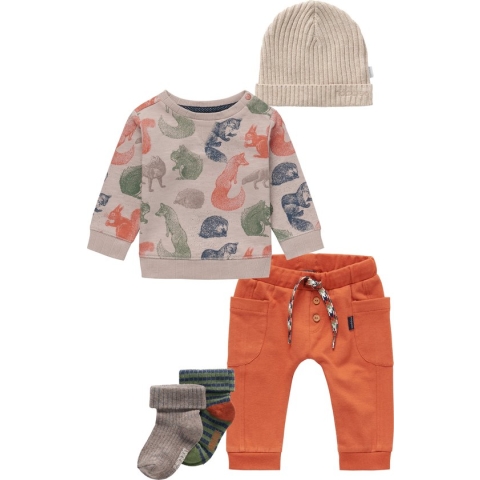 Noppies - Kledingset - 5delig - Broek Jordrup Bombay Brown - Trui Jerevan string  - Beanie Joliet Sand Melange - Sokken Jerzu Burly wood - Maat 68