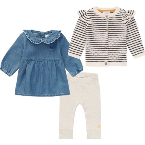 Noppies - Kledingset - 3delig - Vest Algiers Antique White - Jurk Acarique Medium wash - Legging Lauderdale Oatmeal -  Maat 68