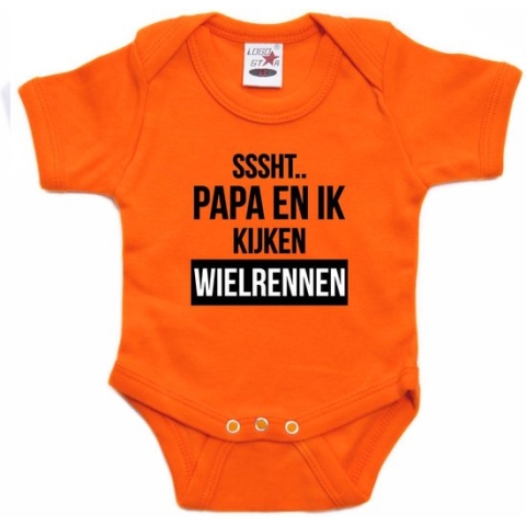 Oranje fan romper voor babys - Sssht kijken wielrennen - Holland / Nederland supporter - EK/ WK baby rompers 92