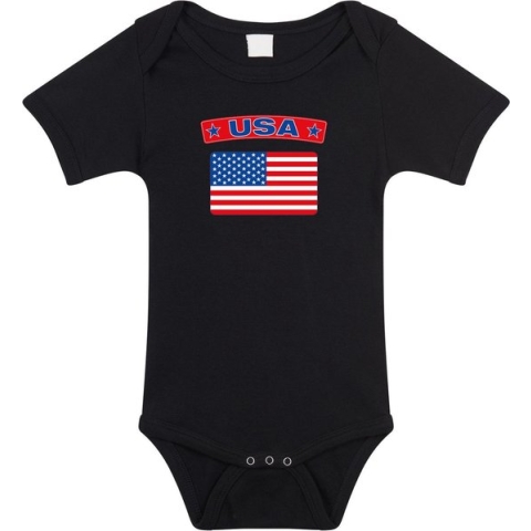 USA baby rompertje met vlag zwart jongens en meisjes - Kraamcadeau - Babykleding - Amerika landen romper 92