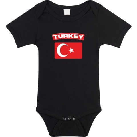 Turkey baby rompertje met vlag zwart jongens en meisjes - Kraamcadeau - Babykleding - Turkije landen romper 92