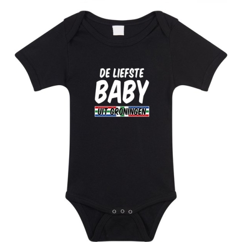 Liefste baby uit Groningen baby rompertje zwart jongens en meisjes - Kraamcadeau - Babykleding - Groningen provincie romper 80
