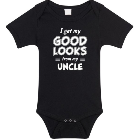 I get my good looks from my uncle romper / rompertje - zwart - unisex - jongens / meisjes - kraamcadeau / geboorte cadeau - zwart rompertje voor baby 80