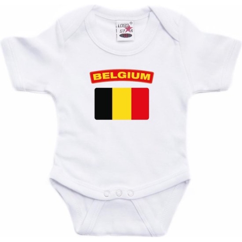 Belgium baby rompertje met vlag wit jongens en meisjes - Kraamcadeau - Babykleding - Belgie landen romper 92