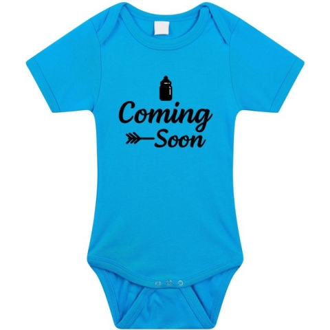 Coming soon gender reveal jongen cadeau tekst baby rompertje blauw - Kraamcadeau - Babykleding 56