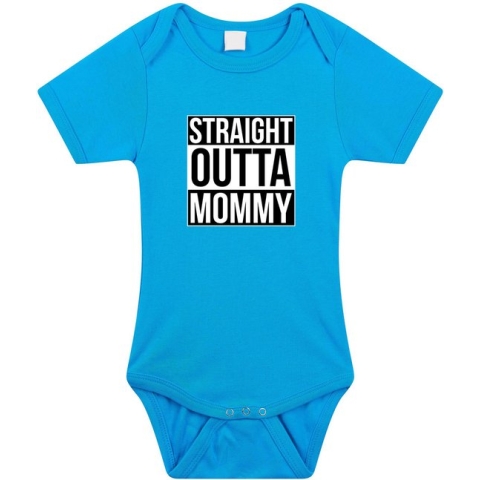 Straight outta mommy cadeau romper blauw voor babys / jongens - Moederdag / mama kado / geboorte / kraamcadeau - cadeau voor aanstaande moeder 56