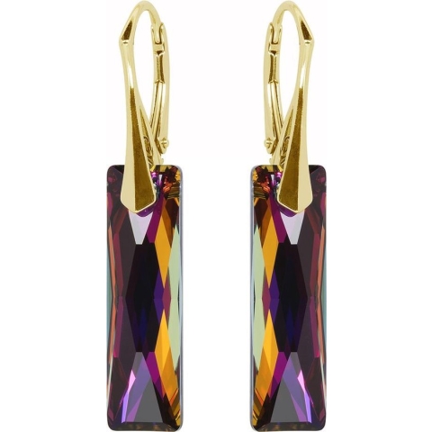 DBD - Goud Vergulde Zilveren Oorbellen - Rechthoek - Kristal - Bruin Rood Volkaan - 25MM - Anti Allergisch