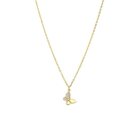 Lucardi Dames Zilveren goldplated ketting met hanger vlinder zirkonia - Ketting - 925 Zilver - Goudkleurig - 48 cm