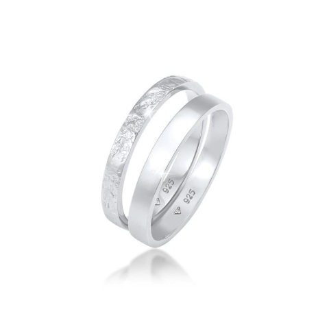 Elli Dames Ring Dames Set Basis Look Gehamerd Combineerbaar in 925 Sterling Zilver