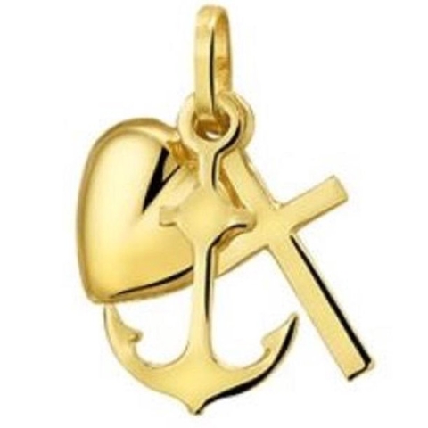 Schitterende 14 Karaat Gouden Halsketting met Hanger Geloof, Hoop en Liefde 18 mm. Jonline