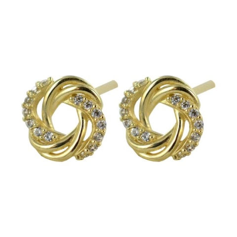 Silventi 9NBSAM-G210055 Gouden Oorknopjes - Dames - Knoop - 7,7 x 8,9 mm - Zirkonia - 14 Karaat - Goud