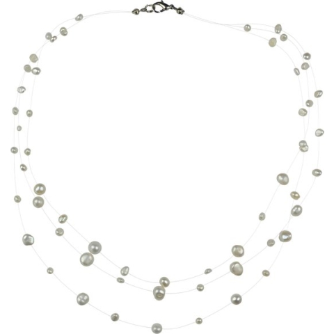 Zoetwater parelketting Jill W - echte parels - wit - zilver