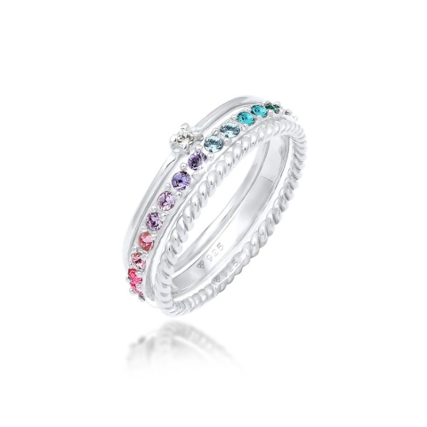Elli Dames Ring Dames Set Multi-Colour Fonkelend met kristallen Kleurrijk in 925 sterling zilver verguld