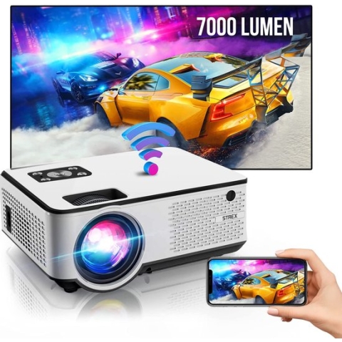 Strex Beamer - HD 1920x1080P - 7000 Lumen - Streamen Vanaf Je Telefoon Met WiFi - Mini Projector - Incl. 100" Projectiescherm