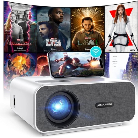 Spoused Beamer - Full-HD - 12.000 Lumen - Streamen Vanaf Je Telefoon Met WiFi - Mini Beamer - Wit