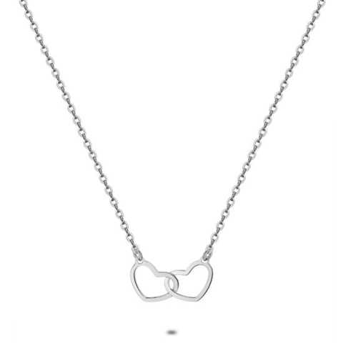 Twice As Nice Halsketting in zilver, 2 open hartjes 40 cm+5 cm