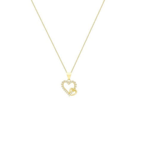 Lucardi Dames 9 Karaat ketting met hanger harten met zirkonia - Ketting - 9 Karaat - Goudkleurig - 46 cm
