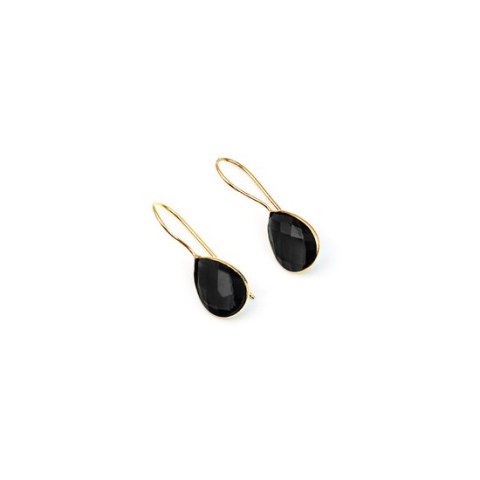 Dames Oorbellen Goudkleurig Zwarte Onyx Druppel (14K Gold Plated) | cadeau dames