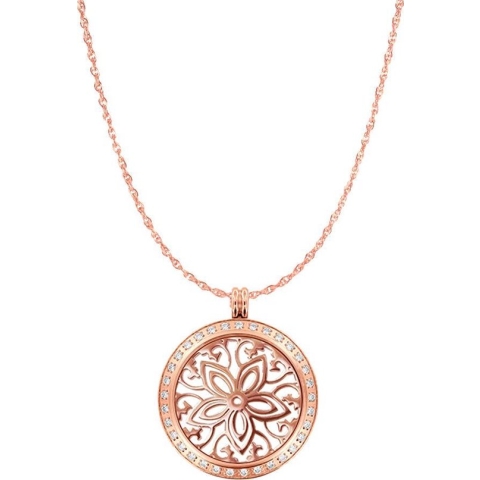 Silventi Lockits Gift Set 8SL SET0018 Stalen Collier met Zirkonia Hanger - Boheemse Bloem Ø 40 mm - Lengte 90 + 3 cm - Roségoudkleurig