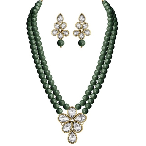 N3 Collecties Vergulde kristallen parel lange ketting met oorbellen etnische sieradenset voor dames en meisjes