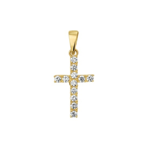 Schitterende 14K Gouden Halsketting met Hanger Kruis belegd met Zirkonia's