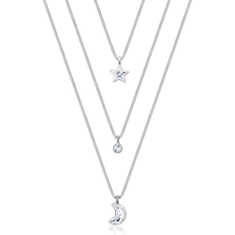Elli Halsketting Layer Maan Ster Kristallen 925 Zilver