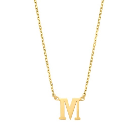 New Bling 9NBG-900M Gouden Ketting met Letter M - 6mm - Ankerschakel - 38+2,5+2,5cm - 14 Karaat - Goud