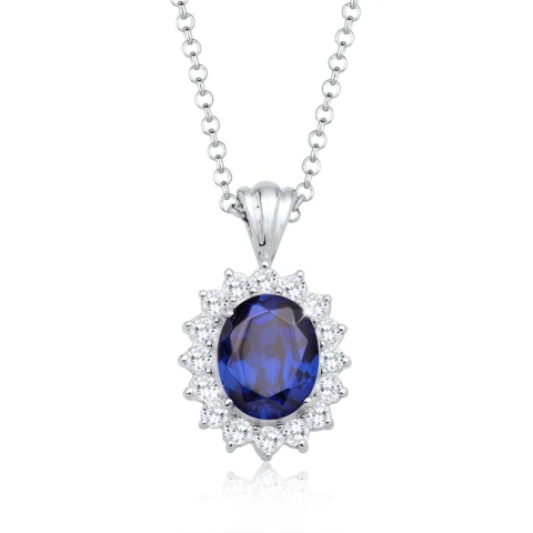 Elli Dames Halsketting dames cirkel hanger elegant royal met synthetische saffier en cubic zirconia kristallen in 925 sterling zilver