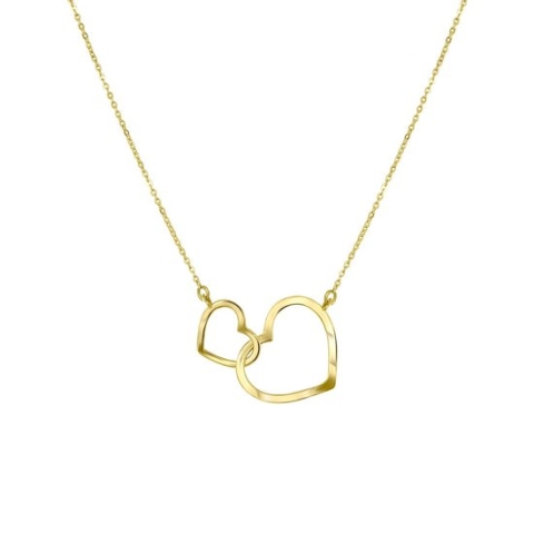Lucardi Dames Ketting 2 harten - 14 karaat goud - Ketting - Cadeau - 45 cm - Geelgoud