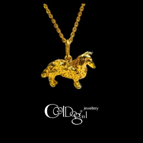 Sheltie - Shetland Sheepdog Puppy (mini) Hanger Hond -18 kt. Verguld -merk COOLDOG™ * inclusief Vergulde ketting