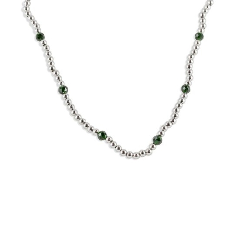 Silventi 9SIL-21188 Zilveren Ketting met Bolletjes - Groene Zandsteen  - 4 mm - Zilver   - 3 mm - 38 + 5 cm - Rhodium - Donker groen